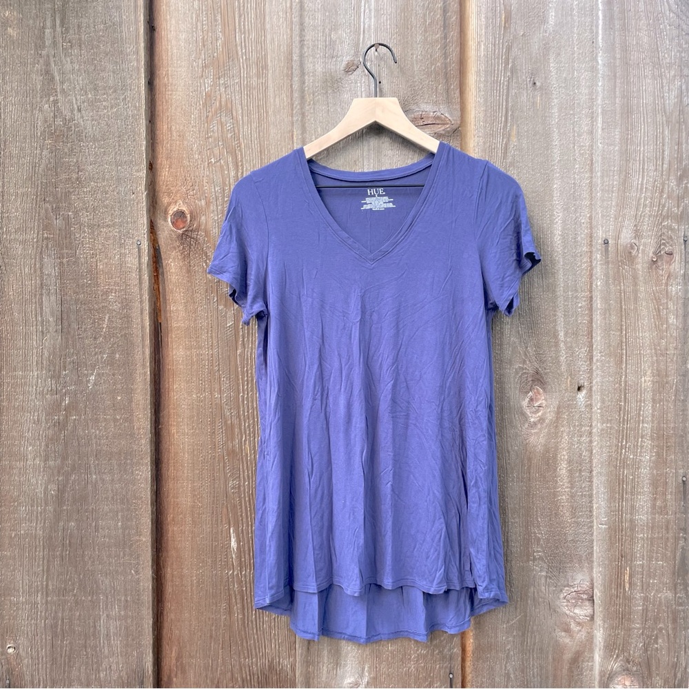 HUE Women's Short Sleeve V-neck Super Softstretch Legging Tee Sz S Purple